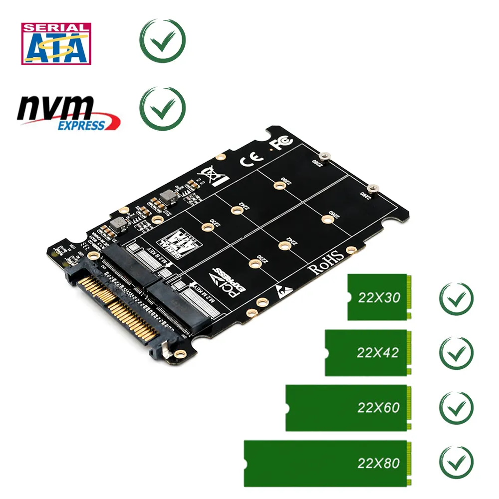 TISHRIC 듀얼 M.2 NVME SSD 어댑터 카드 키 M & 키 B 호환 U.2 SFF-8639 지원 2280/2260/2242/2230 M.2 SSD 메모리 제품