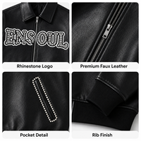 Fabricant de streetwear : Vestes en similicuir personnalisées pour hommes, en cuir PU premium, coupe ample, avec patchwork et lettres en strass sur le devant