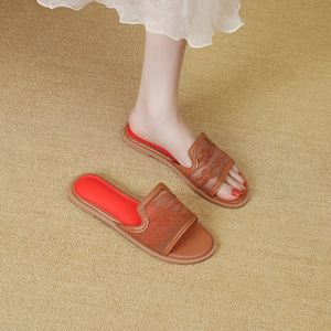 Verano nuevo estilo malla punta redonda de una pieza ropa exterior plana chanclas para mujer para dama - Product Image 2