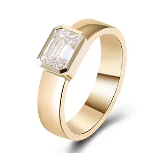Men ring Center stone emerald cut moissanite 14k yellow gold Sample design Engagement Ring