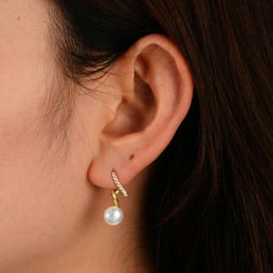 Pendientes de Perlas en Espiral de Plata de Ley 925 con Baño de Oro de 14K de Peishang Jewelry, Modernos para Bodas y Fiestas para Mujer - Product Image 6