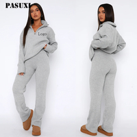 PASUXI 2026 Ensemble décontracté deux pièces pour femme : pantalon droit et haut zippé à manches longues en maille confortable