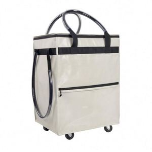 Custom Foldable Lightweight Recyclable <b>PE</b> Woven Reusable Tote <b>Bags</b> with Zipper Closure and Wheels <b>for</b> Daily Use - Product Image 1