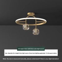 Lámpara de Techo de Latón Macizo, Estilo Postmoderno, Incandescente, con Cristales Minimalistas, Control por Sensor, para Sala de Estar, Dormitorio, Estilo Nórdico