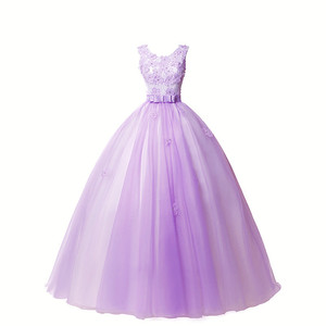 Women's Long Tulle Ball Gown Pink Violet Stage Performance Dress High Waisted Wedding Style Adult Size - Product Image 5