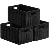 UBBCARE Lot de 3 paniers de rangement en corde de papier 13.4L8.3H7.1, tressés, pliables, rectangulaires, avec poignées, noirs, pour salle de bain