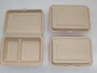 Assiette de table en bagasse écologique jetable haut de gamme à 3 compartiments, pour restauration rapide, avec compartiments de service et plateau-bol en pulpe type clamshell