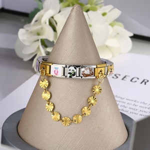 Trendy Italian Module <b>Bracelet</b> Gold Stainless Steel Hook New Double Hanging Pendant Design Elastic Strap Chain DIY New Gold - Product Image 2