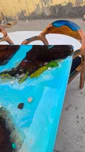 Blue Epoxy Resin <b>Wooden</b> <b>Dining</b> <b>Table</b> – Handmade Solid Wood Designer Furniture for Home & Office - Product Image 2