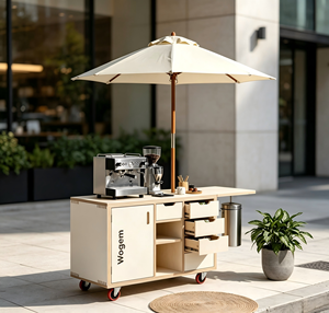 Carritos Móviles de Madera Modernos de Gran Capacidad para Exteriores, Carrito Combinado de Madera con Diseño de Burbujas para Té - Product Image 2