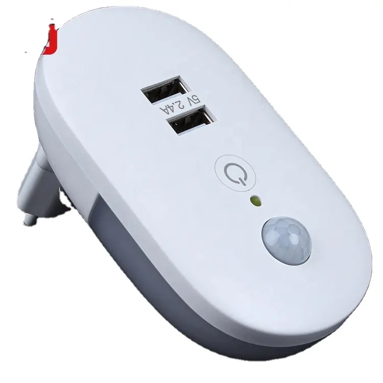 LED Touch Night Light Plug into Wall Outlet with two USB Charger US/EU Wall Socket Smart Infrared Sensor Lamp Charger