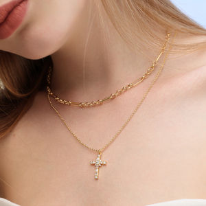 YILUN 럭셔리 골드 도금 큐빅 지르코늄 종교 925 스털링 실버 십자가 목걸이 보석 - Product Image 3