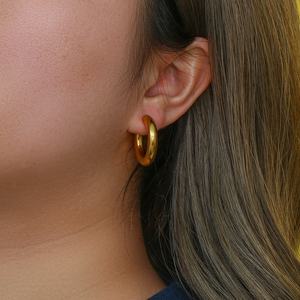 Boucles <span class=keywords><strong>d</strong></span>'oreilles créoles minimalistes Dingran plaquées or 18 carats, bijoux en acier inoxydable résistant à l'eau et inaltérable - Product Image 4