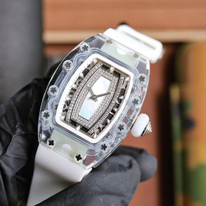 High-quality RM 07-02 Style Crystal Case Diamond-<b>studded</b> Ladies Automatic Watch With White Rubber Strap - Product Image 1