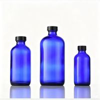 Bouteille en verre ambré opaque de Boston pour réactifs chimiques avec couvercle, flacon transparent bleu pour lotion, shampoing et huiles essentielles – Vente en gros