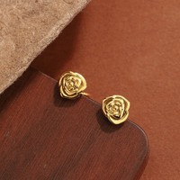 Romantische 18K Vergoldete S925 Silber Rosen-Ohrstecker 925 Sterling Silber Blumen-Ohrringe
