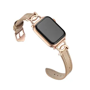 Apple Watch 밴드용 듀얼 C형 메탈 버클 가죽 밴드 41mm 42mm, 여성용 탑 크로스 그레인 가죽 스트랩 iWatch 팔찌