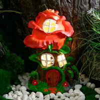 Statue en résine de maison de fée en forme de rose décoration de jardin éclairée pour l'affichage extérieur de la cour ornement de figurine de fée illuminée