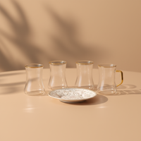 Service à thé 12 pièces en porcelaine fine 180cc avec verres à thé, tasses et soucoupes, avec détails dorés