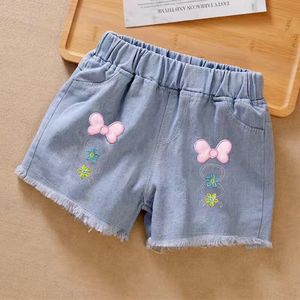 女の子用夏用通気性ソフトデニムショートパンツとドレスパンツ、新しい子供用アウターウェア、レースディテール付きプラスサイズ - Product Image 2