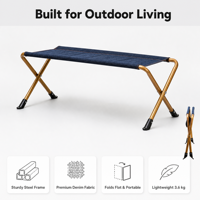 Chaise de plage pliante d'extérieur au design moderne et durable avec tissu en denim et cadre en acier 3,6 kg pour utilisation au parc ou au jardin