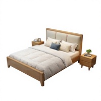 Minimalistisches Massivholz-Bettgestell mit Gepolstertem Kopfteil im Nordischen Stil Langlebige Schlafzimmermöbel für Zuhause und Hotel Doppelbett