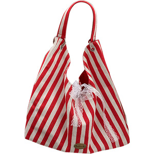 Sac fourre-tout en toile rayé pour femme, imprimé lettres rouge et blanc, sac à bandoulière souple, usage quotidien, style étudiant été 2025 - Product Image 4