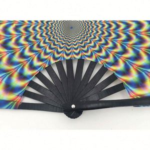 Guansen 13 Inch Bamboo Folding Hand in Custom Printed <b>Large</b> Rave <b>Fan</b> - Product Image 2