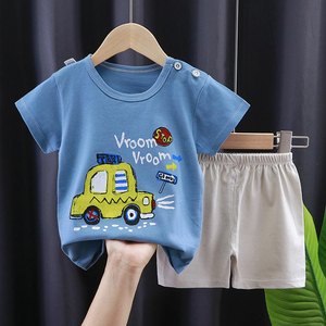 T-shirt pour enfants à manches courtes été garçon coton costume femme trésor été shorts bébé vêtements - Product Image 3