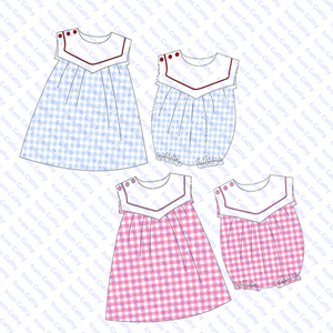 Abito Personalizzato a Tema Nautico per Bambine, Coordinato per Fratelli, Vestito Estivo Senza Maniche con Colletto da Marinaio, Abito Boutique per Bambine - Product Image 2