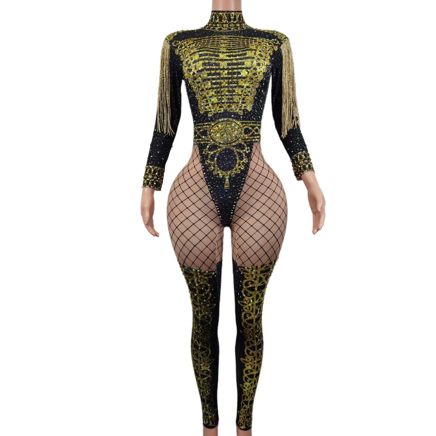 Moda militar Rhinestone escenario baile leotardo Cosplay traje mamelucos mujeres Club fiesta monos Slim Fit mono de una pieza