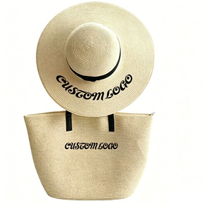 Custom Embroidered Logo Wide Brim Sun Hat Tote Bag Set Women's Sun Protection Hat with Handbag Set for Beach Vacation - Product Image 2