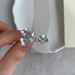 Anillo de Plata Pura S925 con Diseño de Hortensia Azul Marino, Estilo Retro Chino, Anillo Abierto con Patrón Geométrico, Joyería de Platino - Product Image 5