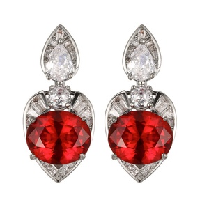 Boucles d'oreilles pendantes à pampilles en cuivre écologique, zircone cubique colorée taille ovale 10*12mm, bijoux fantaisie, vente en gros - Product Image 1
