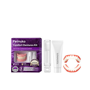 Ensemble complet de prothèses dentaires naturelles supérieures et inférieures en silicone, fausses dents, appareil dentaire confortable, sourire instantané et confiant, kit d'hygiène buccale - Product Image 1