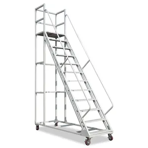 Großhandel Hoch leistungs lager Plattform Stahl Step Rolling Ladder Cart mit Sicherheits schiene