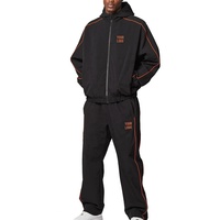 Ensemble de survêtement coupe-vent pour homme, noir, avec bordures contrastées, logo personnalisé, 2 pièces, veste à capuche légère en nylon et pantalon