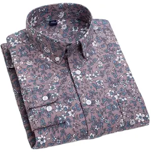 Camicia Oxford in cotone 2024 da uomo con stampa a manica lunga da uomo d'affari Casual camicie floreali alla moda regolari con tasca