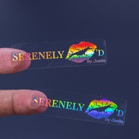 Autocollant transparent personnalisé, film holographique, autocollant à effet chromatique, coins arrondis, étiquette cosmétique pour les lèvres