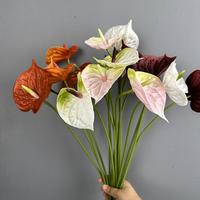 Tanaman Anthurium Buatan Grosir 60CM PU Tahan Lama Selalu Hijau Bunga Putih Kecil Sentuhan Realistis Hijau Burgundy Natal