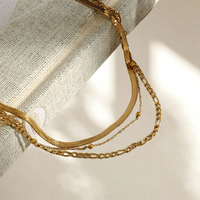 Collier superposé 3 couches pour femme, ton or, chaîne à chevrons Figaro perlée, bijoux empilables en acier inoxydable, vente en gros