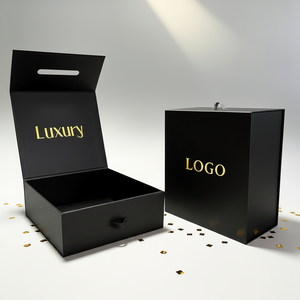 Kotak Hadiah Magnetik Lipat Kaku Kustom, Kotak Kado Mewah Hitam Besar dari Karton Lipat dengan Pegangan dan Tutup Magnetik - Product Image 1