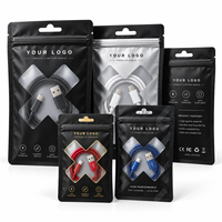 Sacs noirs auto-scellants pour fournisseurs, sacs d'emballage pour câbles USB, sacs à fermeture éclair avec logo pour câbles USB, sacs d'emballage pour câbles de données USB