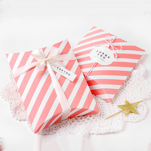 Exquisite Embossed Color Folding <strong>Small</strong> Gift Packaging Recyclable Paper Box Wedding Chocolate Candy Personalized Striped <strong>Pillow</strong> - Product Image 3
