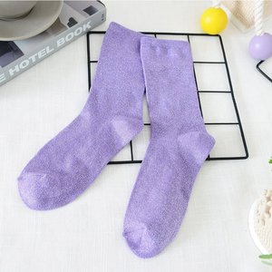 Korean Fashion Shiny Gold Silver Silk Knitted Women's Glitter <strong>Socks</strong> - Product Image 4