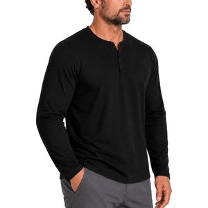 Chemise Henley à manches longues pour homme, en coton mélangé, couleur unie, style décontracté, col rabattu, design à simple boutonnage - Product Image 2