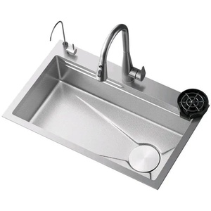 Heetverkopende grote spoelbak van roestvrij staal SUS304 met nano-oppervlak, drie-gats geïntegreerde groentewasbak - Product Image 1