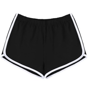 Short de course pour femmes, noir avec bordure blanche, taille élastique, vêtements de sport pour la remise en forme, l'exercice, le yoga et les activités de plage - Product Image 1