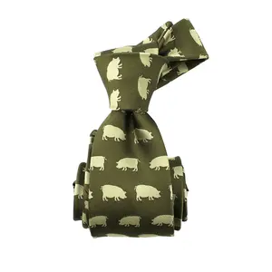 China Wholesale Mens Ties Casual Fashion Handmade Micro Polyester Custom Jacquard Woven Pigs Army Green Animal Motif Necktie