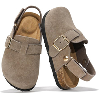 Sandal anak perempuan, grosir desain baru sandal merah muda Khaki musim panas Outdoor pantai sapi Suede sandal datar